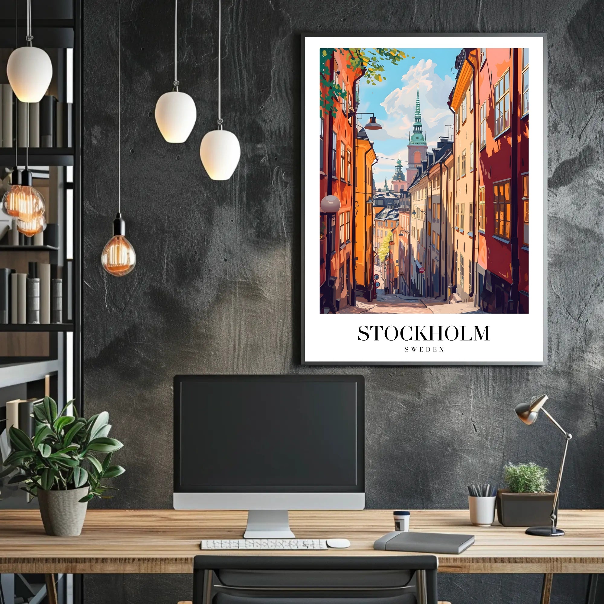 Charming Stockholm Street Scene: Urban Cityscape Poster PosterGoat