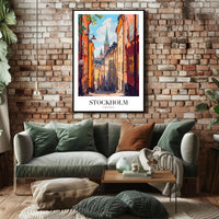 Charming Stockholm Street Scene: Urban Cityscape Poster PosterGoat