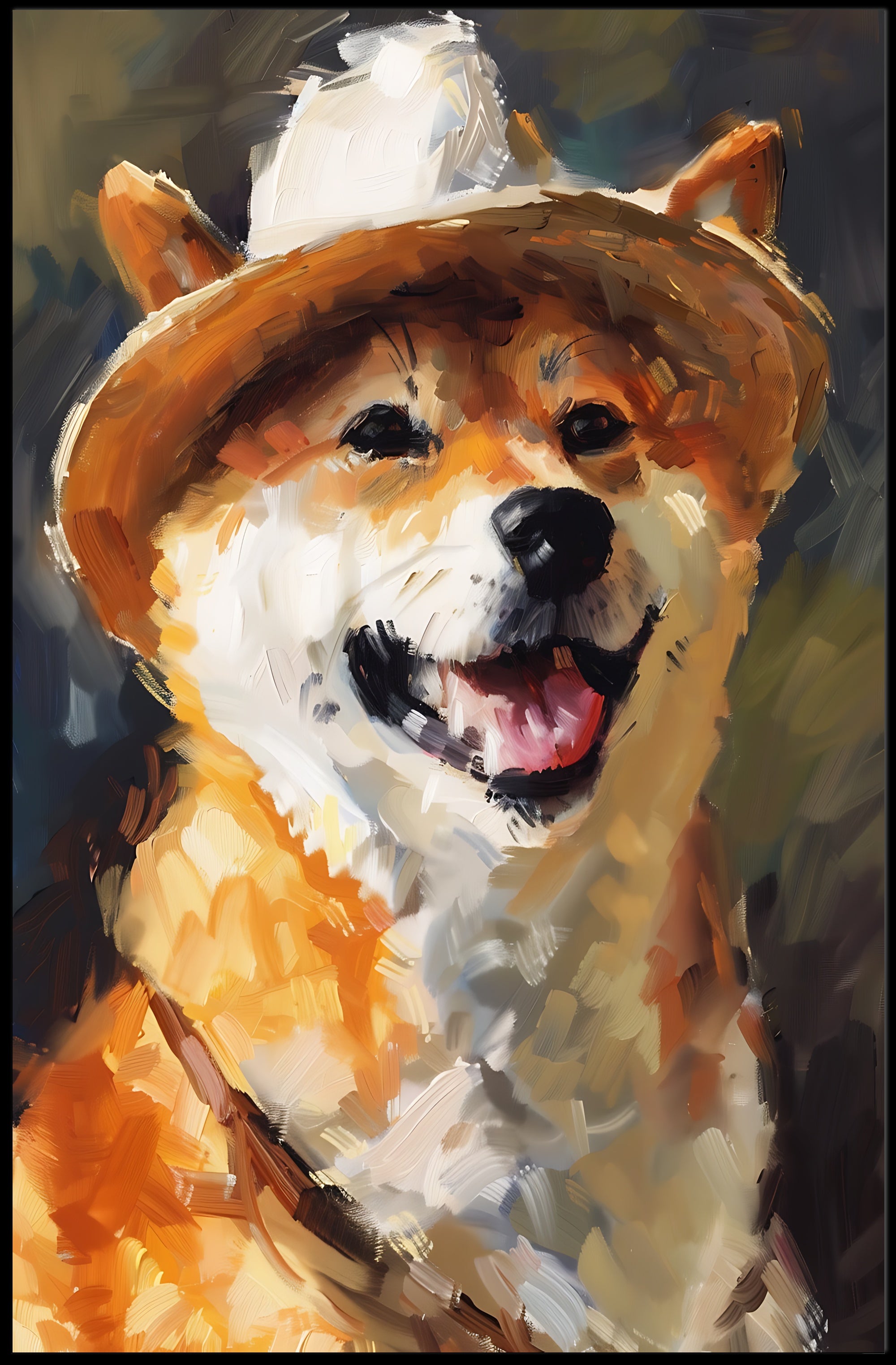 Cheerful Shiba Inu in Fedora Dog Breed Poster PosterGoat