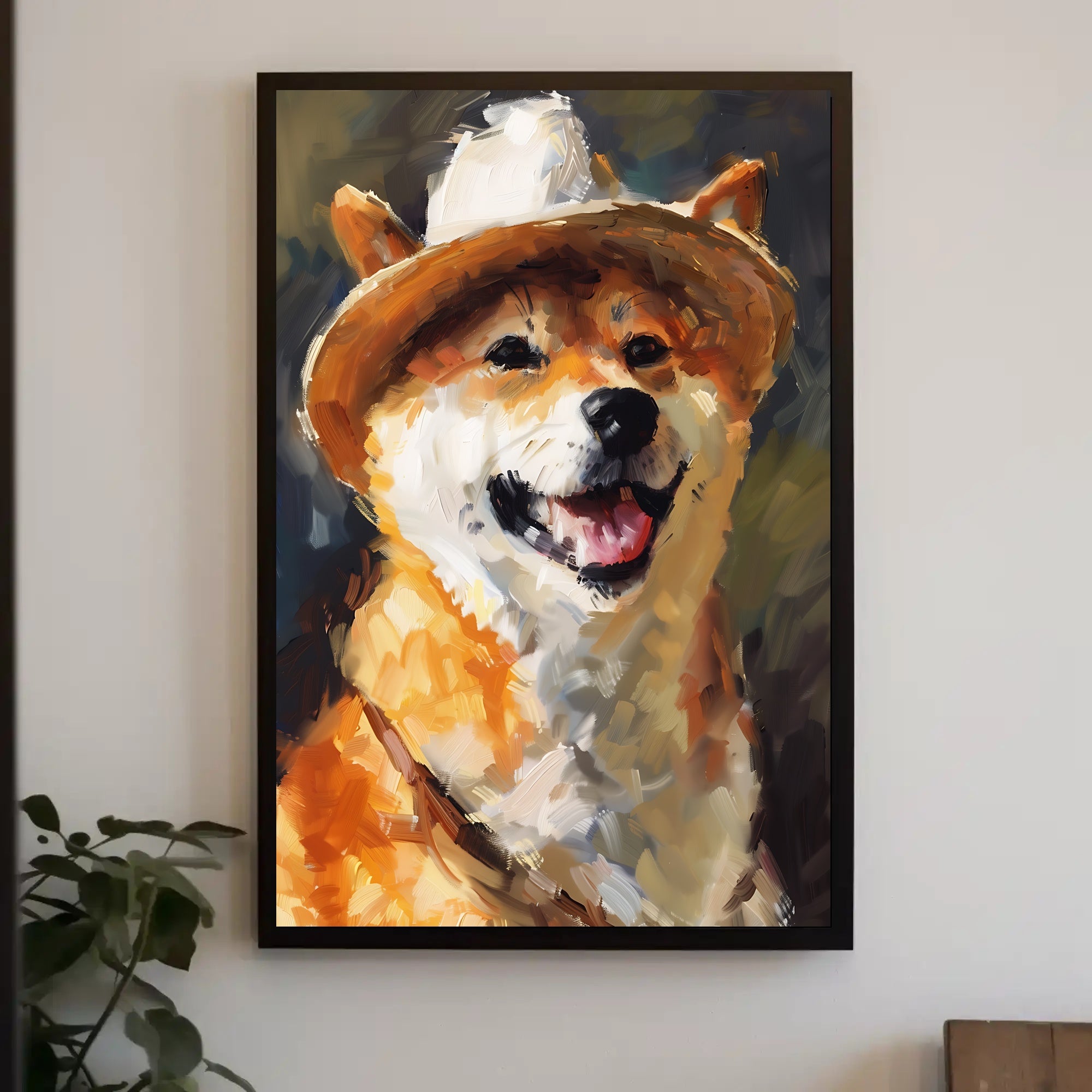 Cheerful Shiba Inu in Fedora Dog Breed Poster PosterGoat