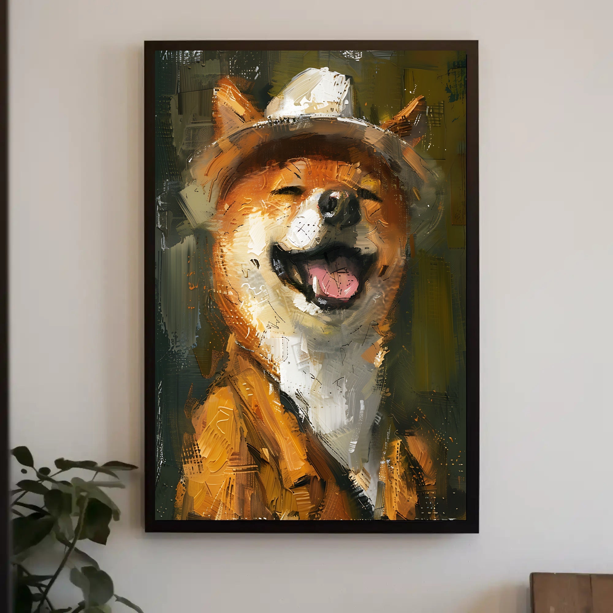 Cheerful Shiba Inu in Fedora and Suit Animal Poster PosterGoat
