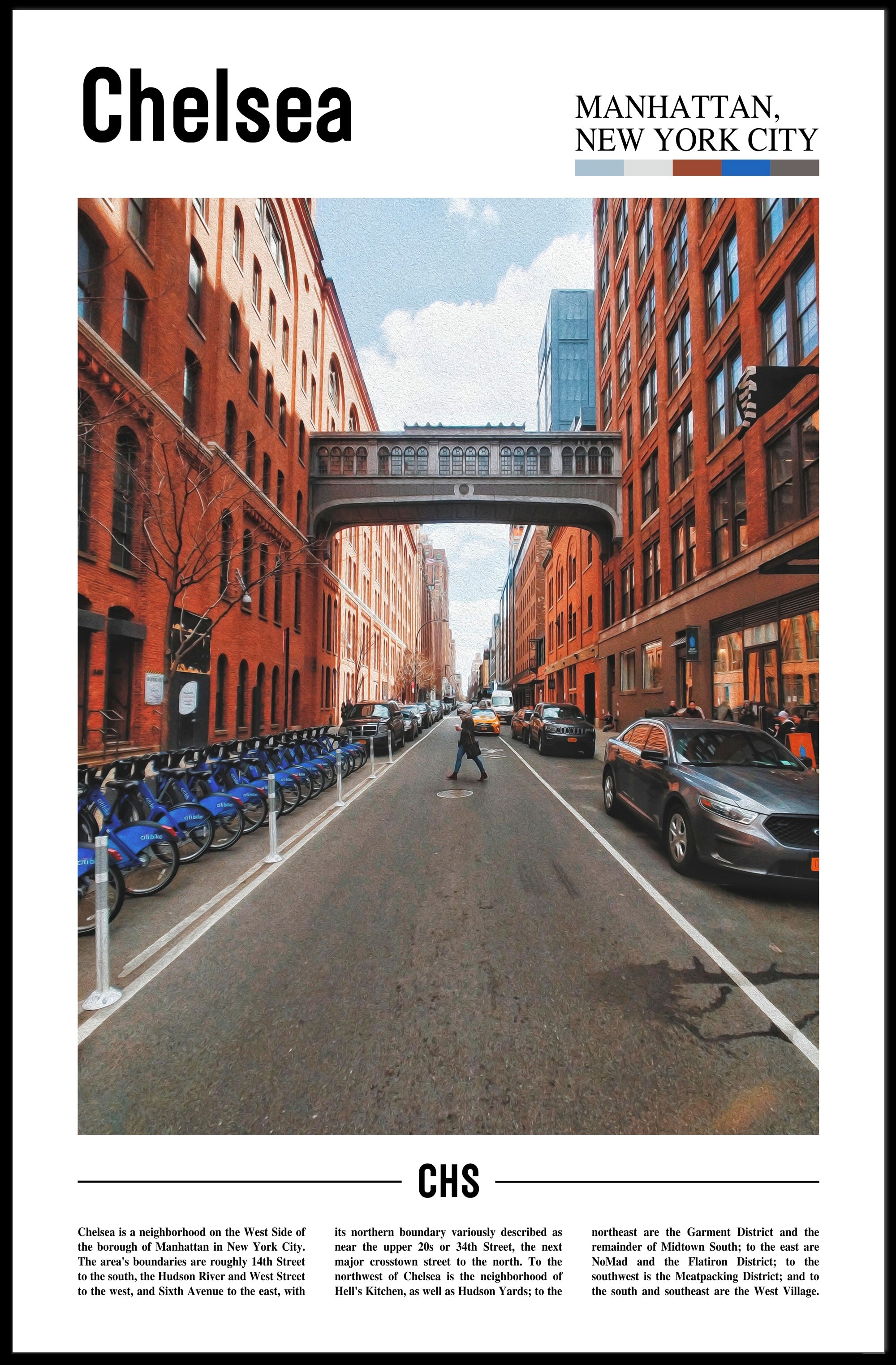 Chelsea Urban Scene, Manhattan Street Travel Poster PosterGoat