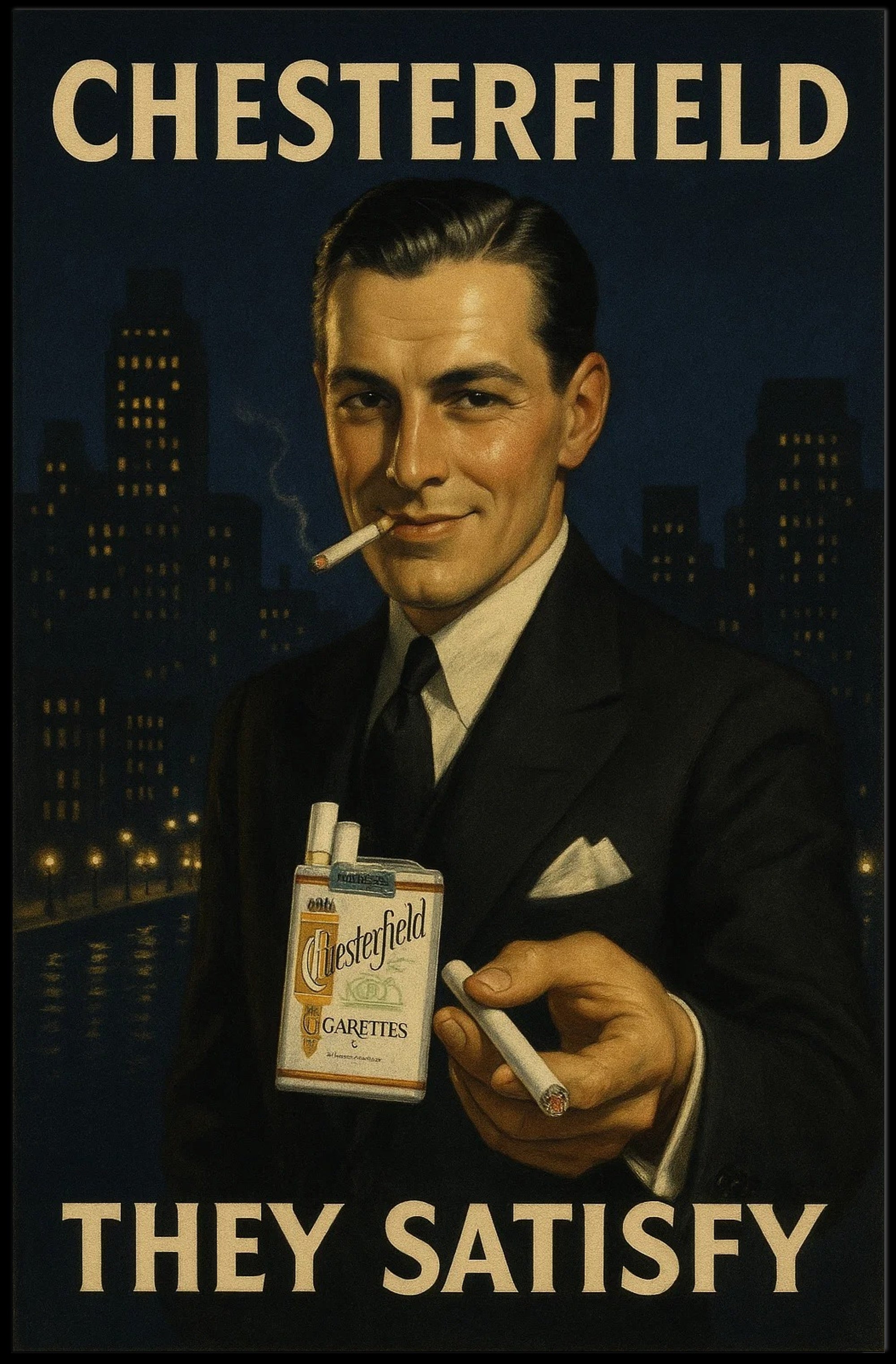 Chesterfield Cigarettes Vintage Urban Cityscape Poster PosterGoat