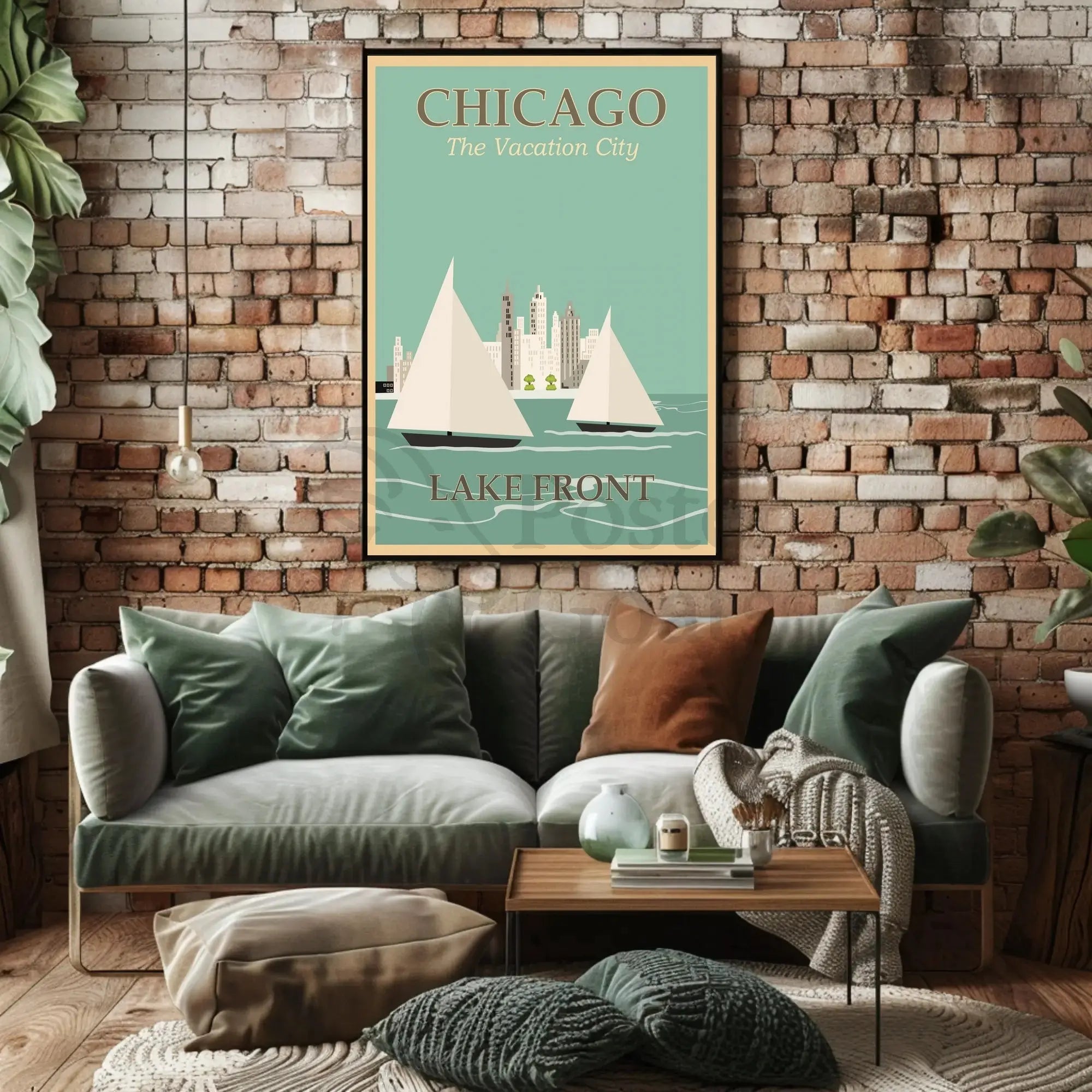 Chicago Lakefront Vintage Travel Poster PosterGoat
