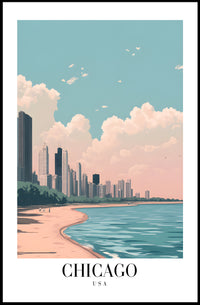 Chicago Lakeside Serenity: Modern Urban Cityscape Poster PosterGoat
