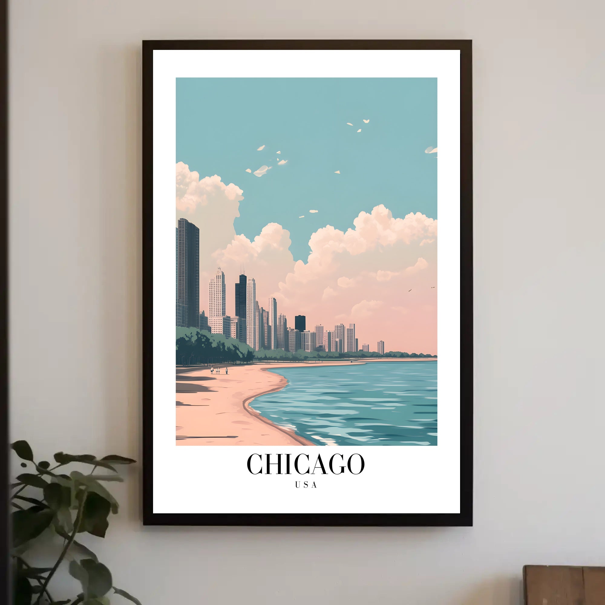Chicago Lakeside Serenity: Modern Urban Cityscape Poster PosterGoat