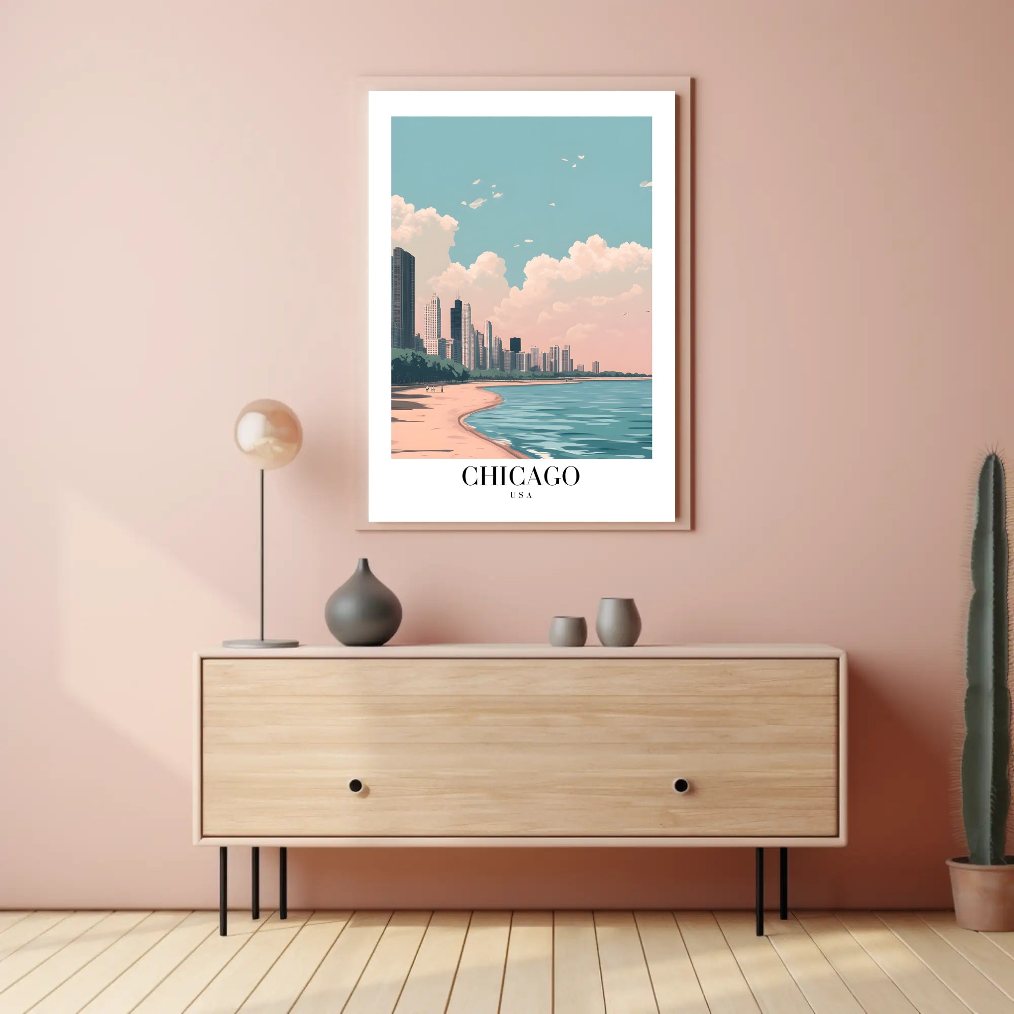 Chicago Lakeside Serenity: Modern Urban Cityscape Poster PosterGoat