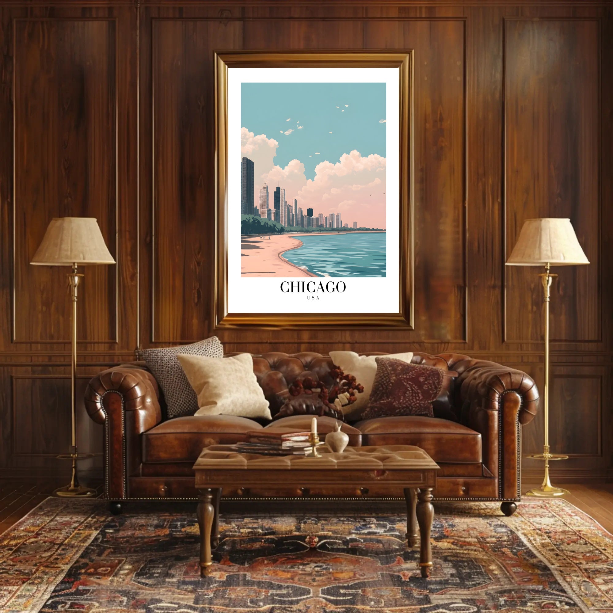 Chicago Lakeside Serenity: Modern Urban Cityscape Poster PosterGoat