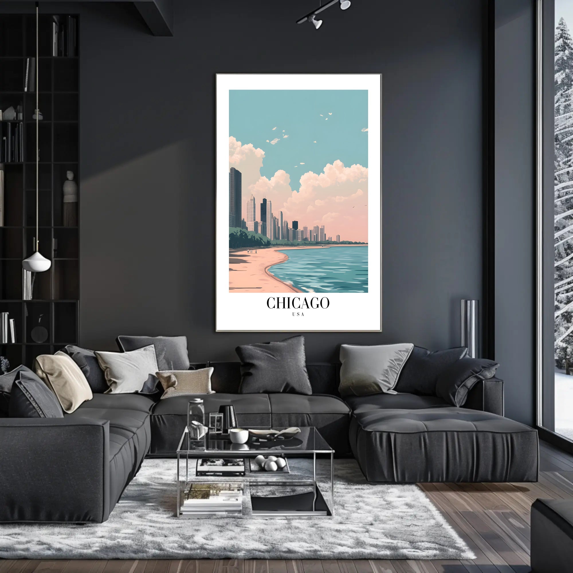 Chicago Lakeside Serenity: Modern Urban Cityscape Poster PosterGoat