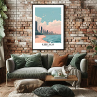 Chicago Lakeside Serenity: Modern Urban Cityscape Poster PosterGoat