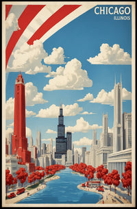 Chicago Skyline Art Poster with Vintage Modern Urban Cityscape PosterGoat