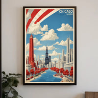 Chicago Skyline Art Poster with Vintage Modern Urban Cityscape PosterGoat