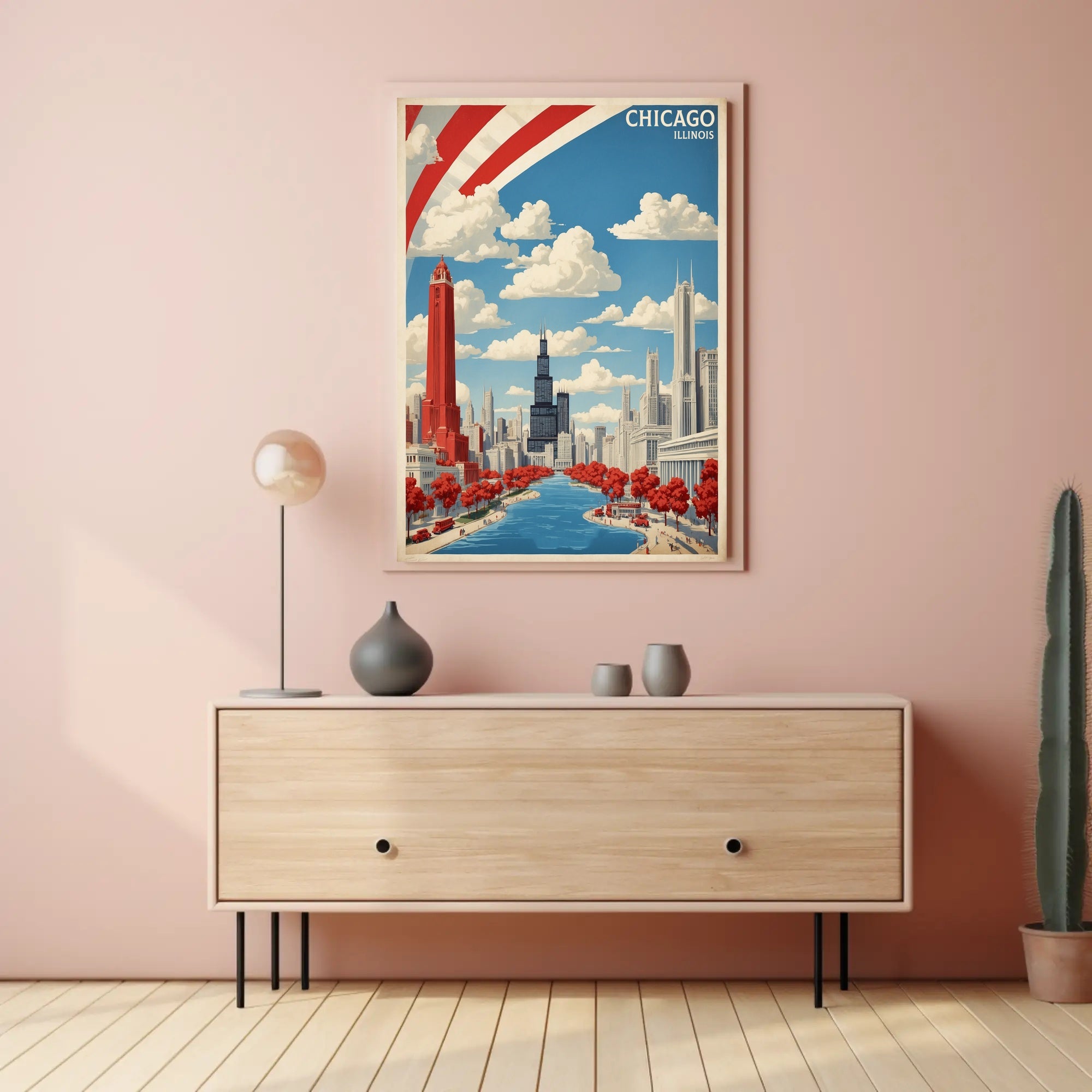 Chicago Skyline Art Poster with Vintage Modern Urban Cityscape PosterGoat