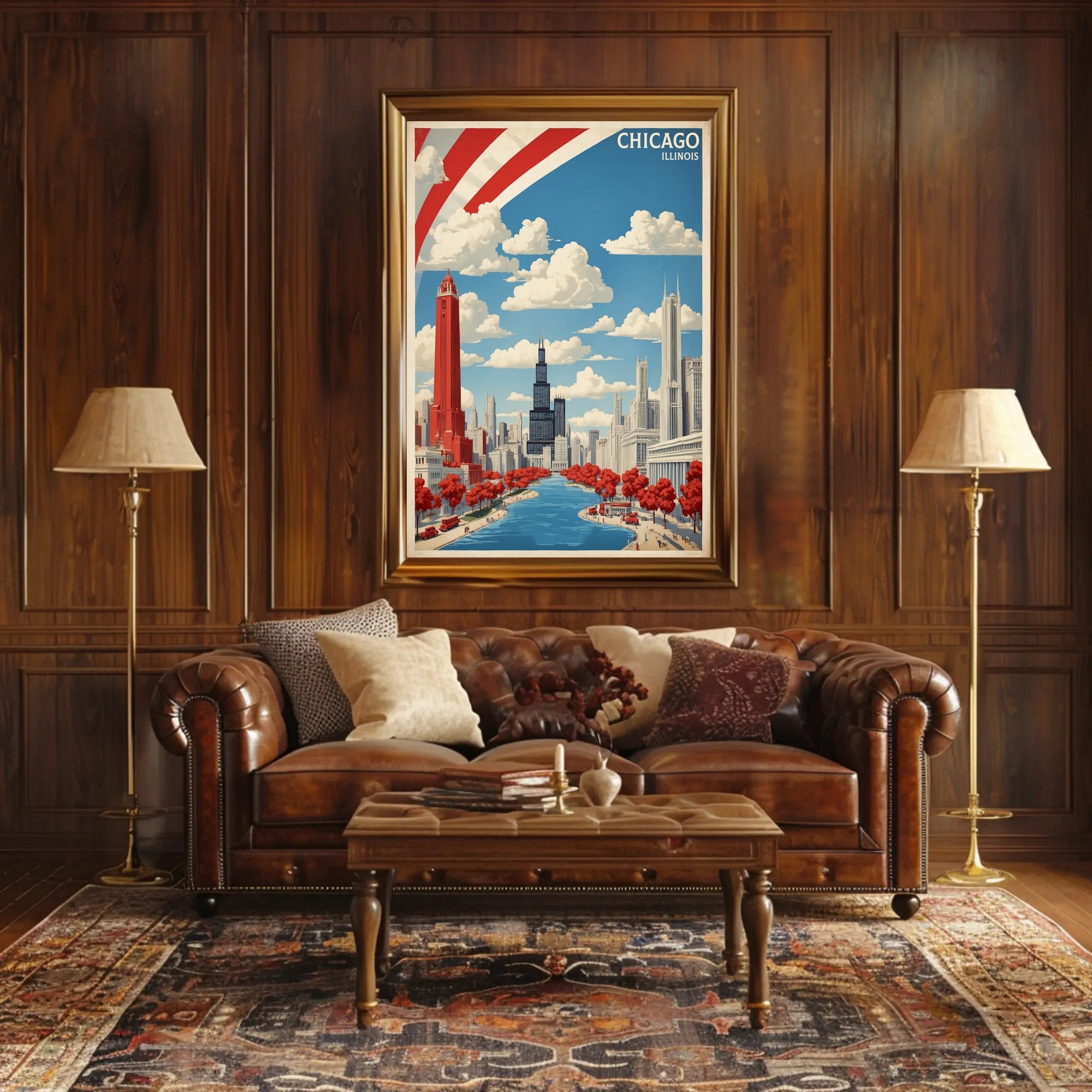 Chicago Skyline Art Poster with Vintage Modern Urban Cityscape PosterGoat