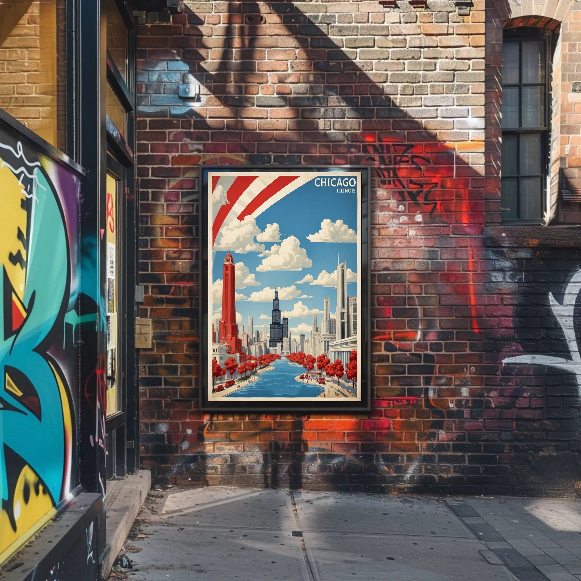 Chicago Skyline Art Poster with Vintage Modern Urban Cityscape PosterGoat