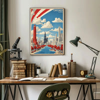 Chicago Skyline Art Poster with Vintage Modern Urban Cityscape PosterGoat