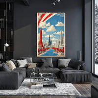 Chicago Skyline Art Poster with Vintage Modern Urban Cityscape PosterGoat