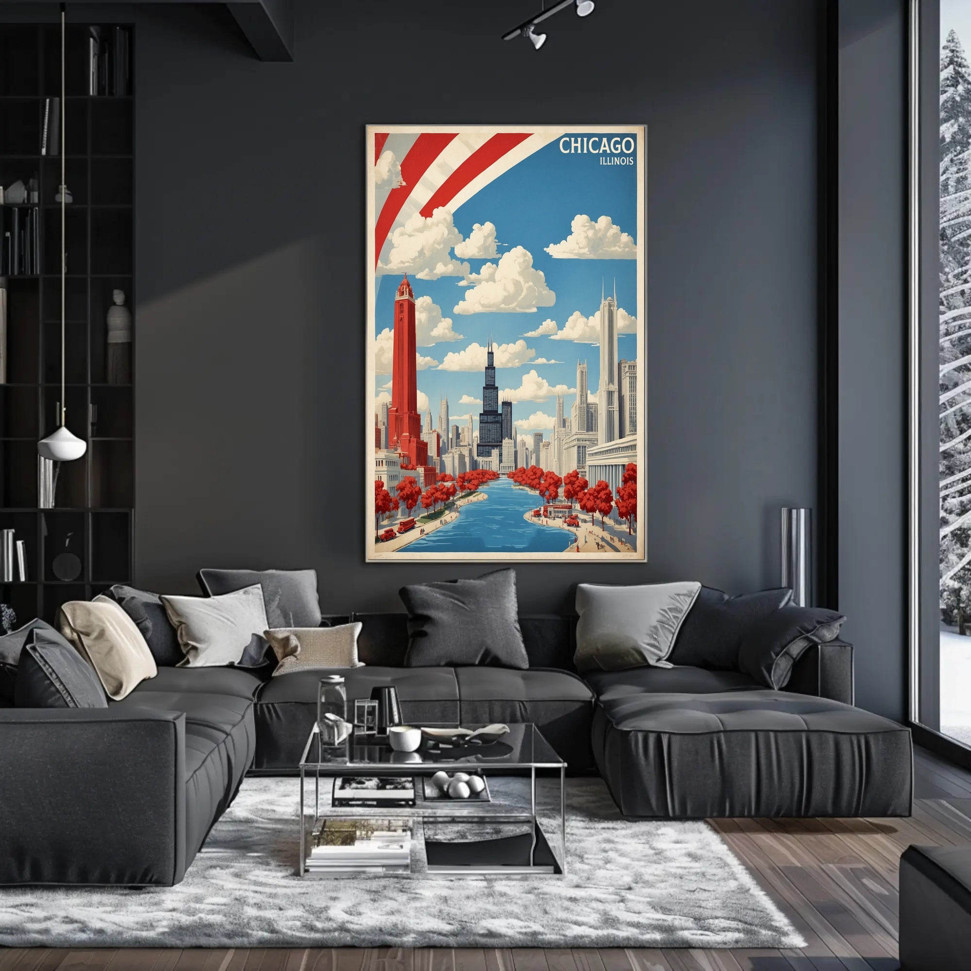 Chicago Skyline Art Poster with Vintage Modern Urban Cityscape PosterGoat