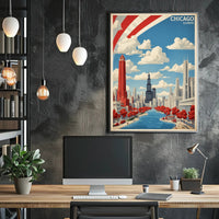 Chicago Skyline Art Poster with Vintage Modern Urban Cityscape PosterGoat