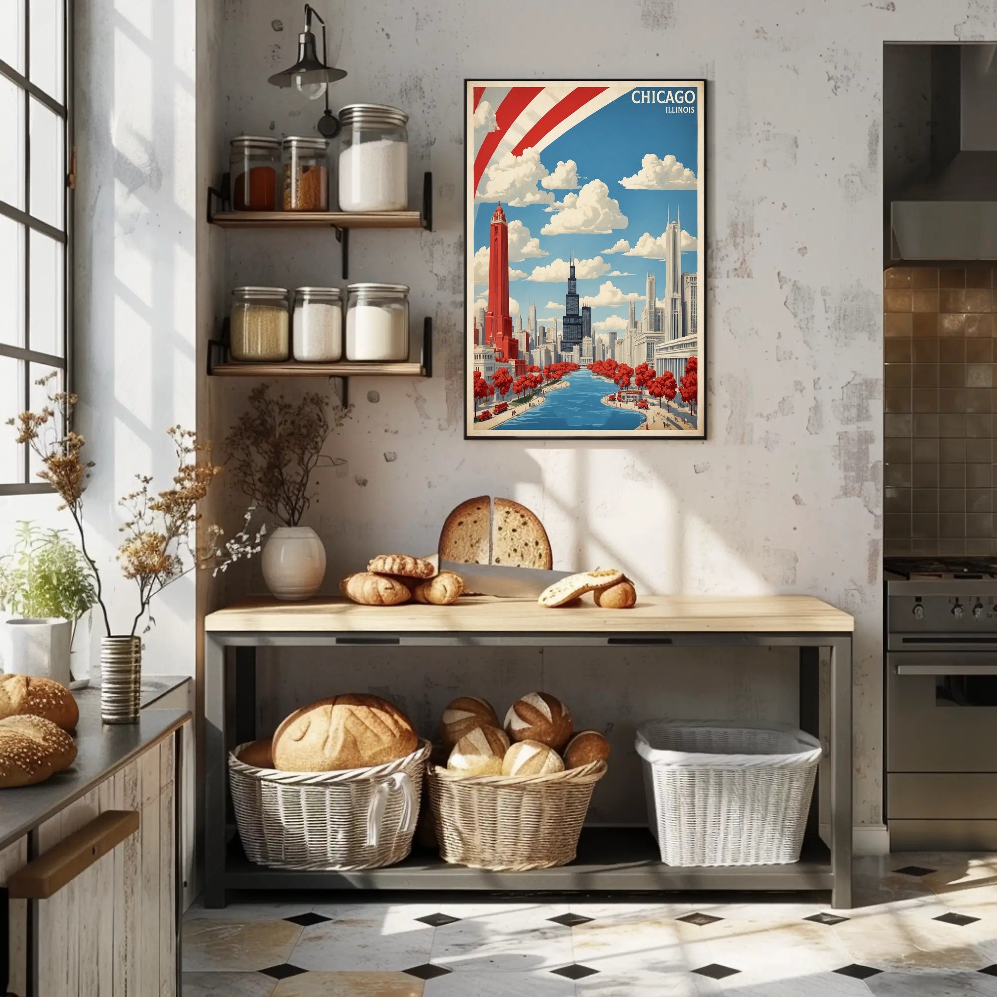 Chicago Skyline Art Poster with Vintage Modern Urban Cityscape PosterGoat