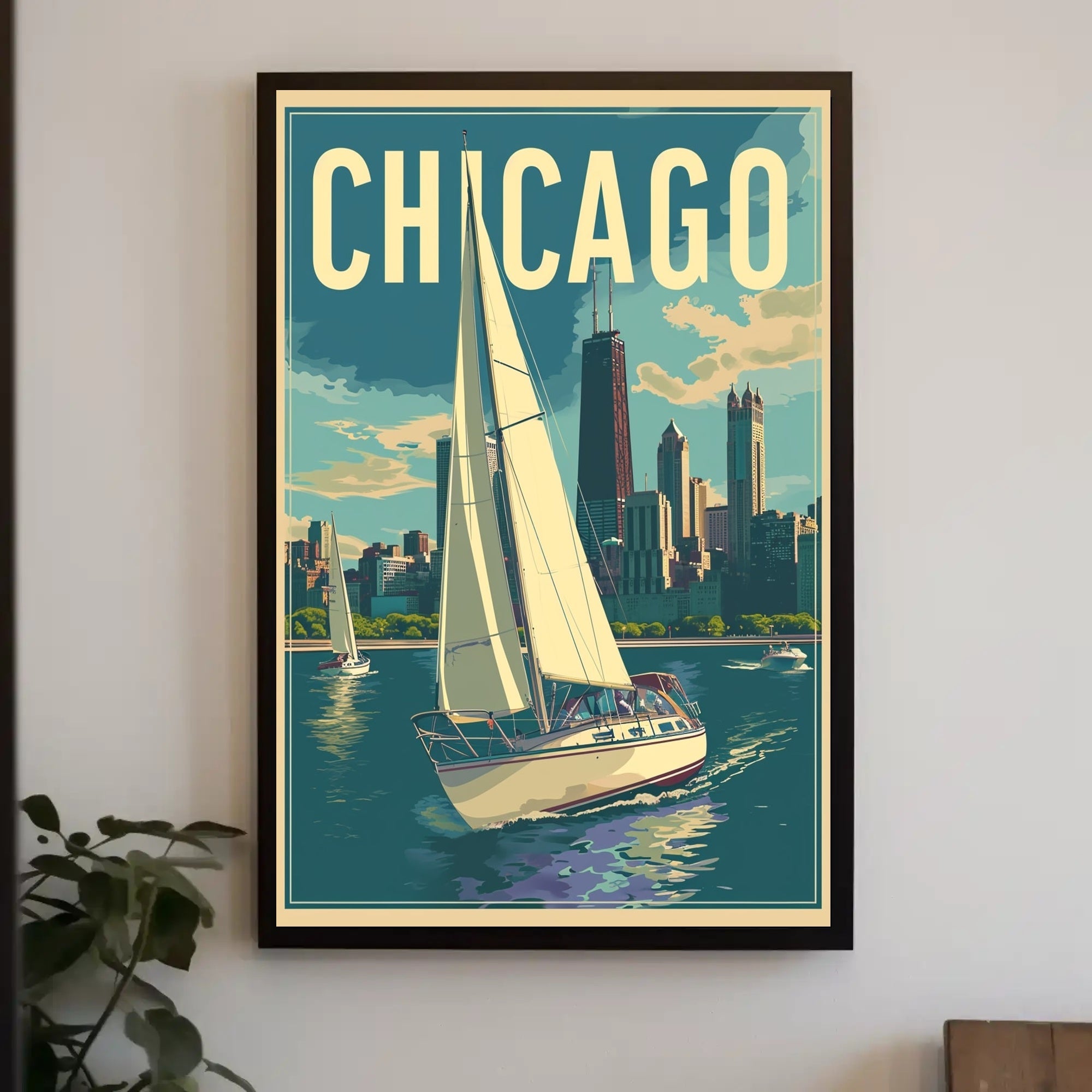 Chicago Skyline Sailing: Vintage Urban Travel Poster PosterGoat