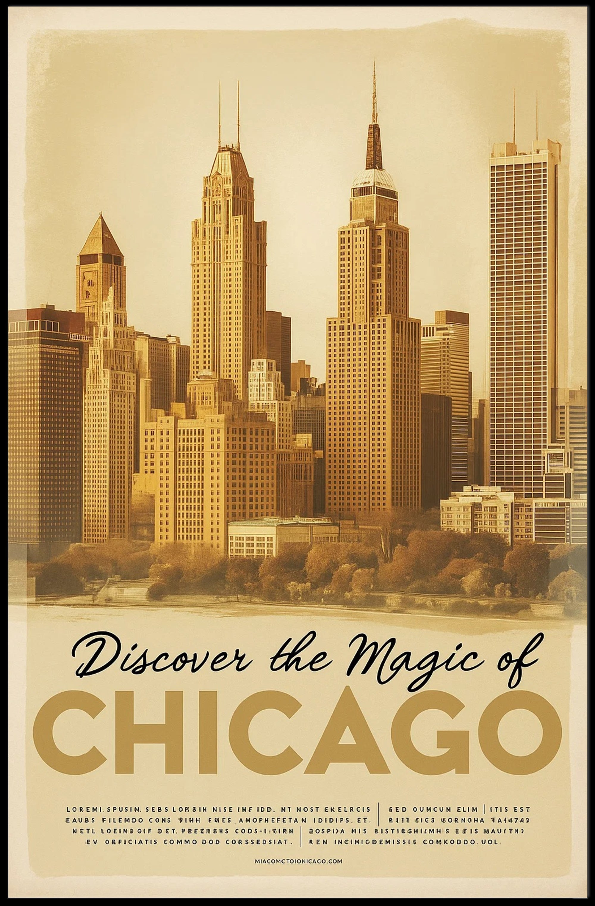 Chicago Skyline Vintage Cityscape Poster PosterGoat