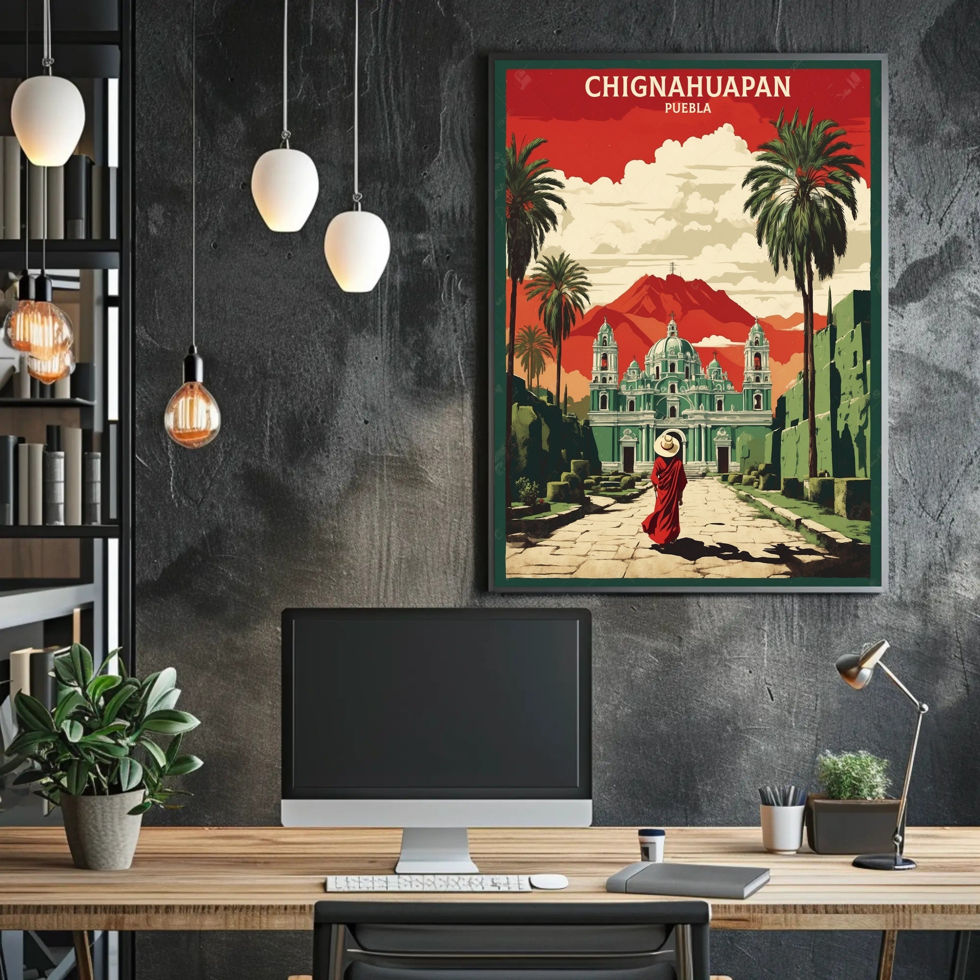 Chignahuapan Cathedral Vintage Art Poster PosterGoat