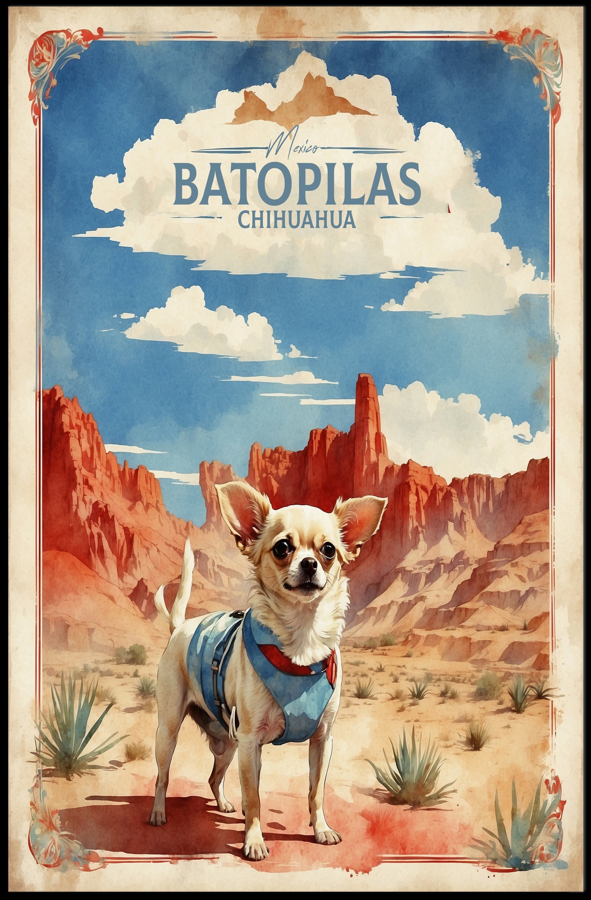 Chihuahua Adventure in Mexican Desert Dog Breed Poster PosterGoat