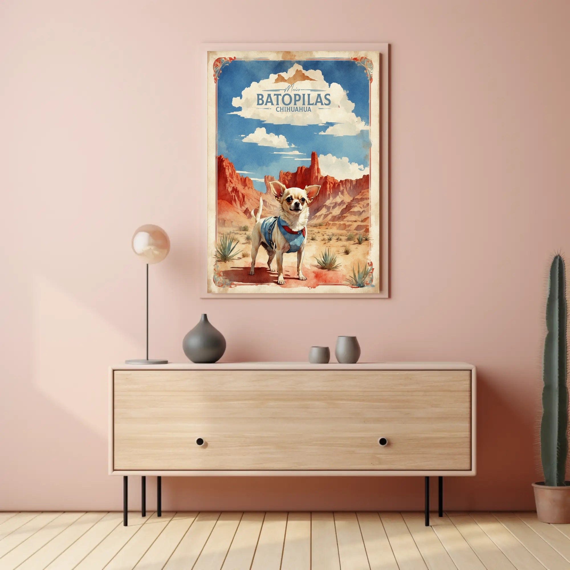 Chihuahua Adventure in Mexican Desert Dog Breed Poster PosterGoat