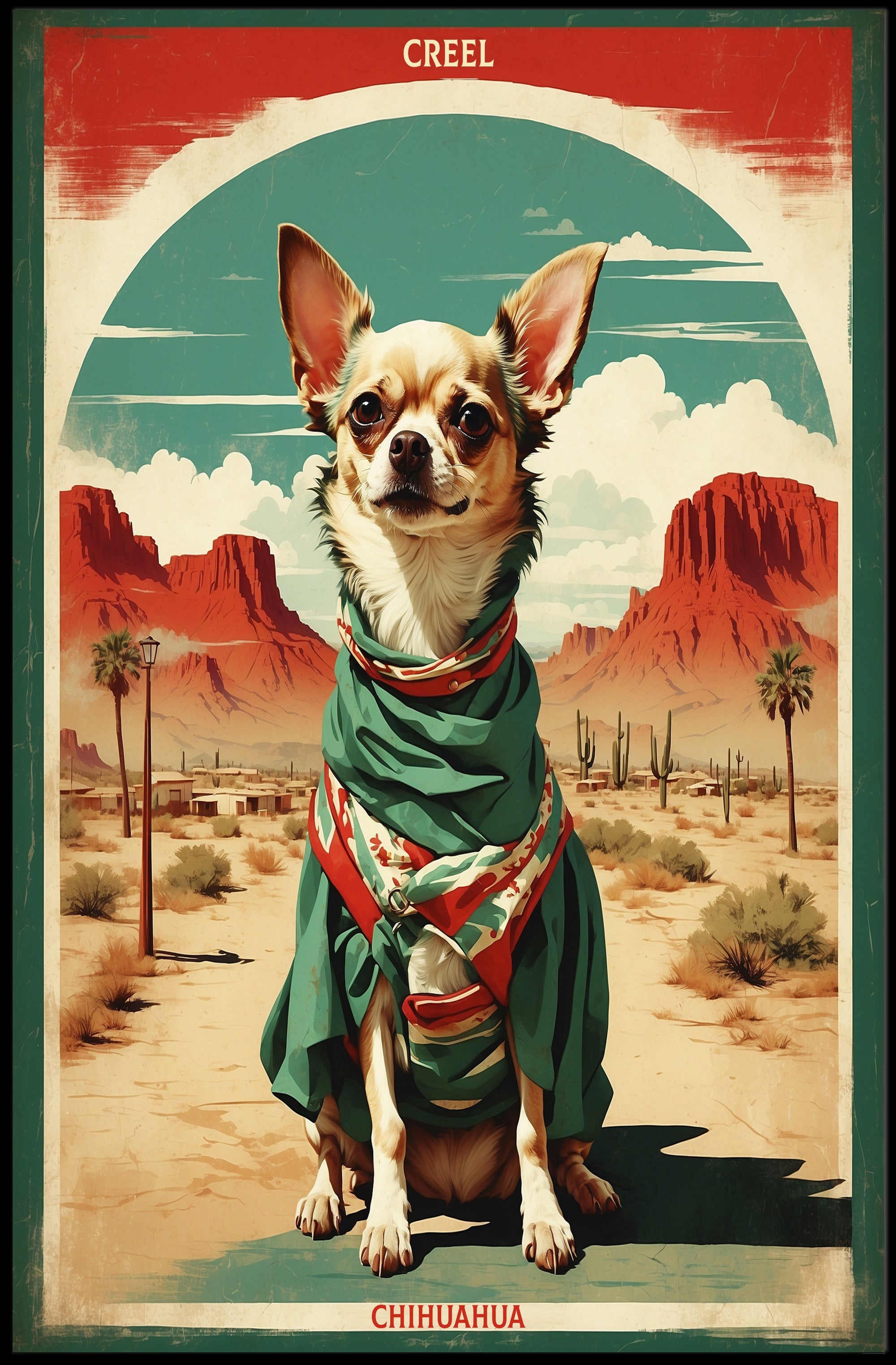 Chihuahua in Mexican Attire Vintage Travel Poster PosterGoat