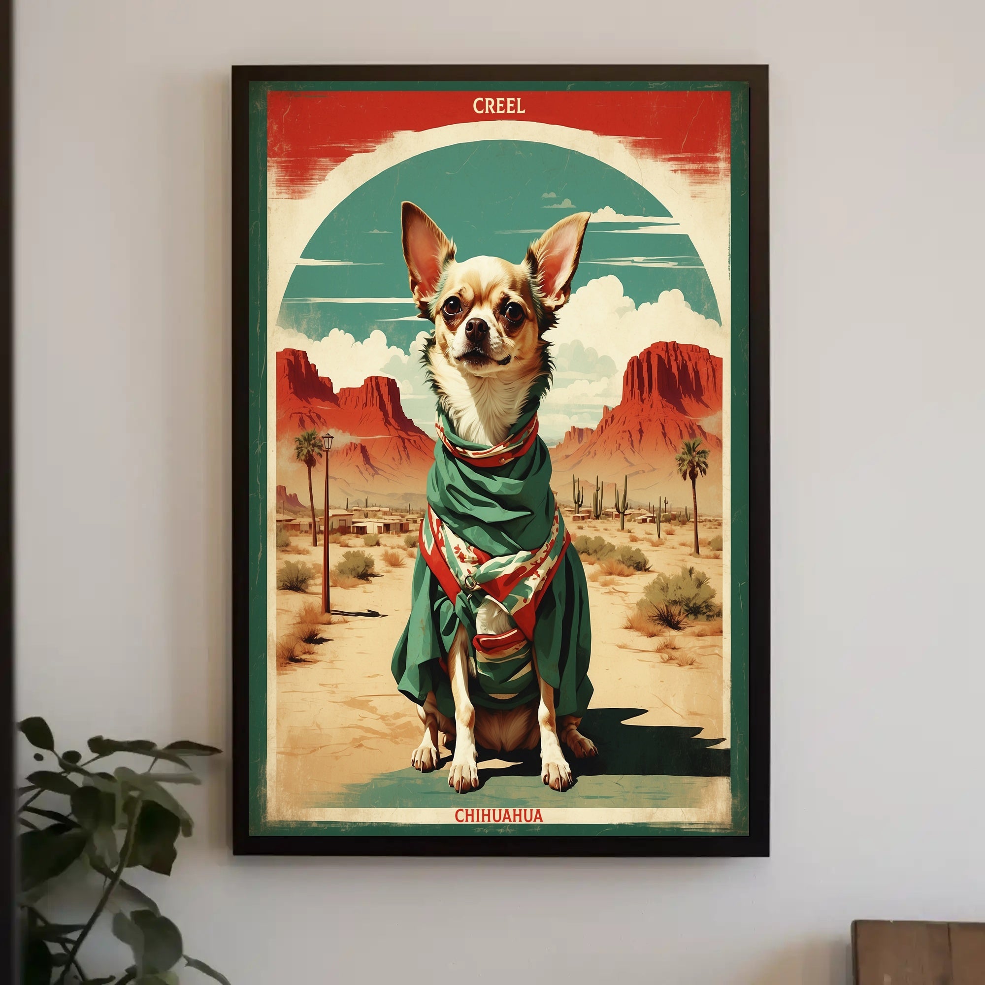 Chihuahua in Mexican Attire Vintage Travel Poster PosterGoat