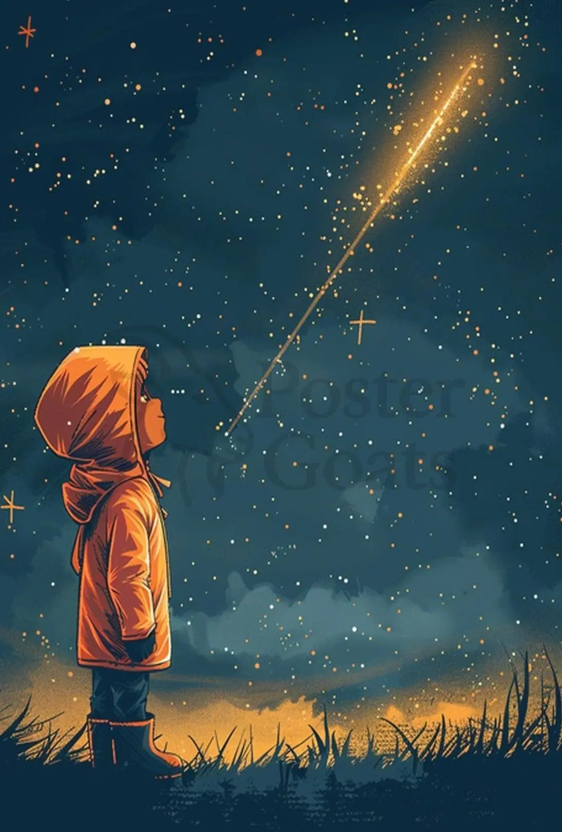 Child Gazing at Stars Artistic, Whimsical Poster PosterGoat