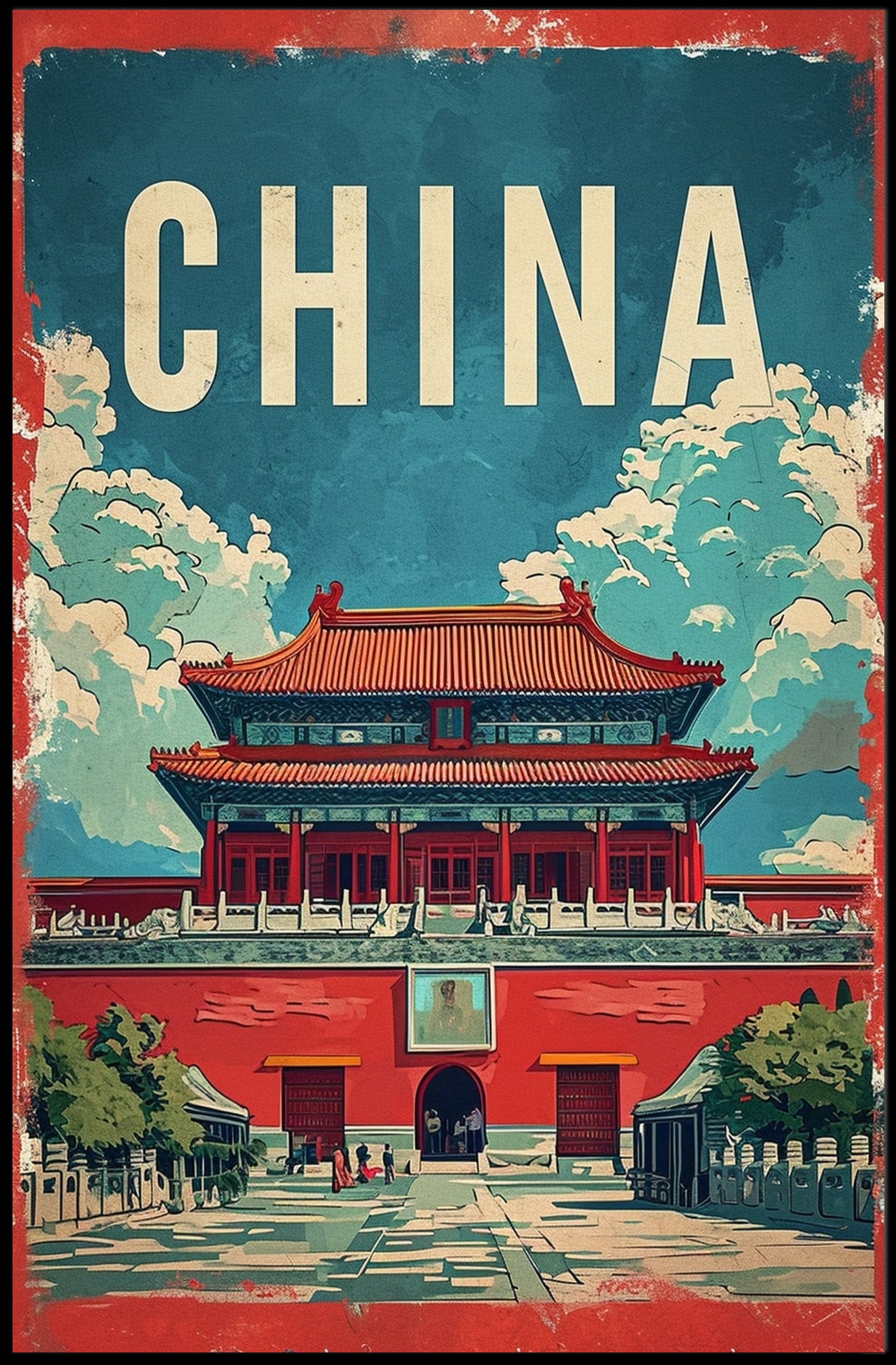 China Vintage Architectural Landmark Poster - Cultural or Heritage Poster PosterGoat