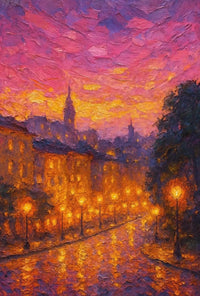 Cityscape at Sunset: European Impressionist Artistic Poster PosterGoat
