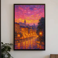 Cityscape at Sunset: European Impressionist Artistic Poster PosterGoat