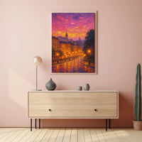 Cityscape at Sunset: European Impressionist Artistic Poster PosterGoat