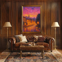Cityscape at Sunset: European Impressionist Artistic Poster PosterGoat