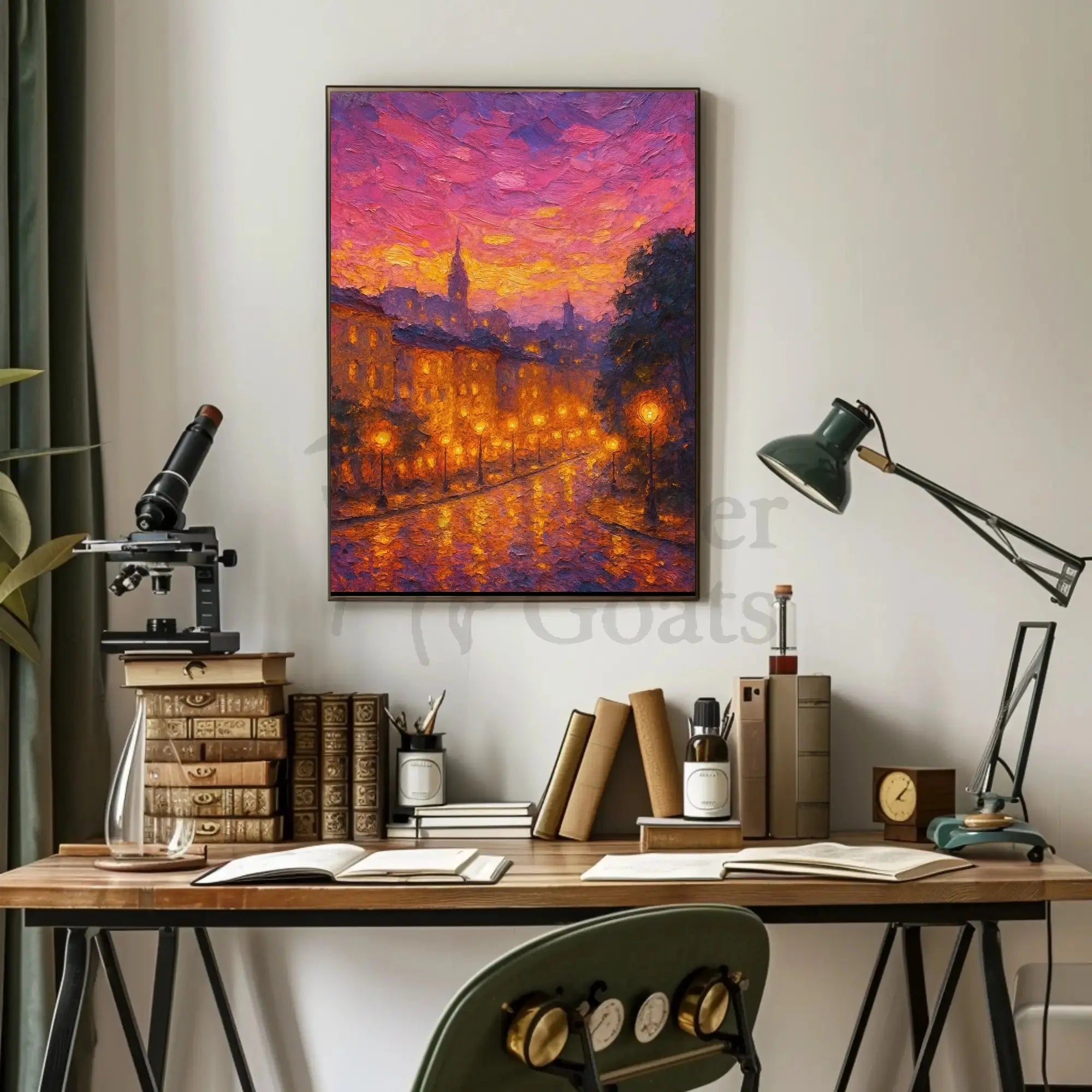 Cityscape at Sunset: European Impressionist Artistic Poster PosterGoat