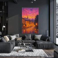 Cityscape at Sunset: European Impressionist Artistic Poster PosterGoat