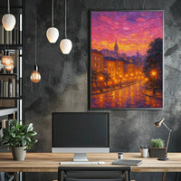 Cityscape at Sunset: European Impressionist Artistic Poster PosterGoat