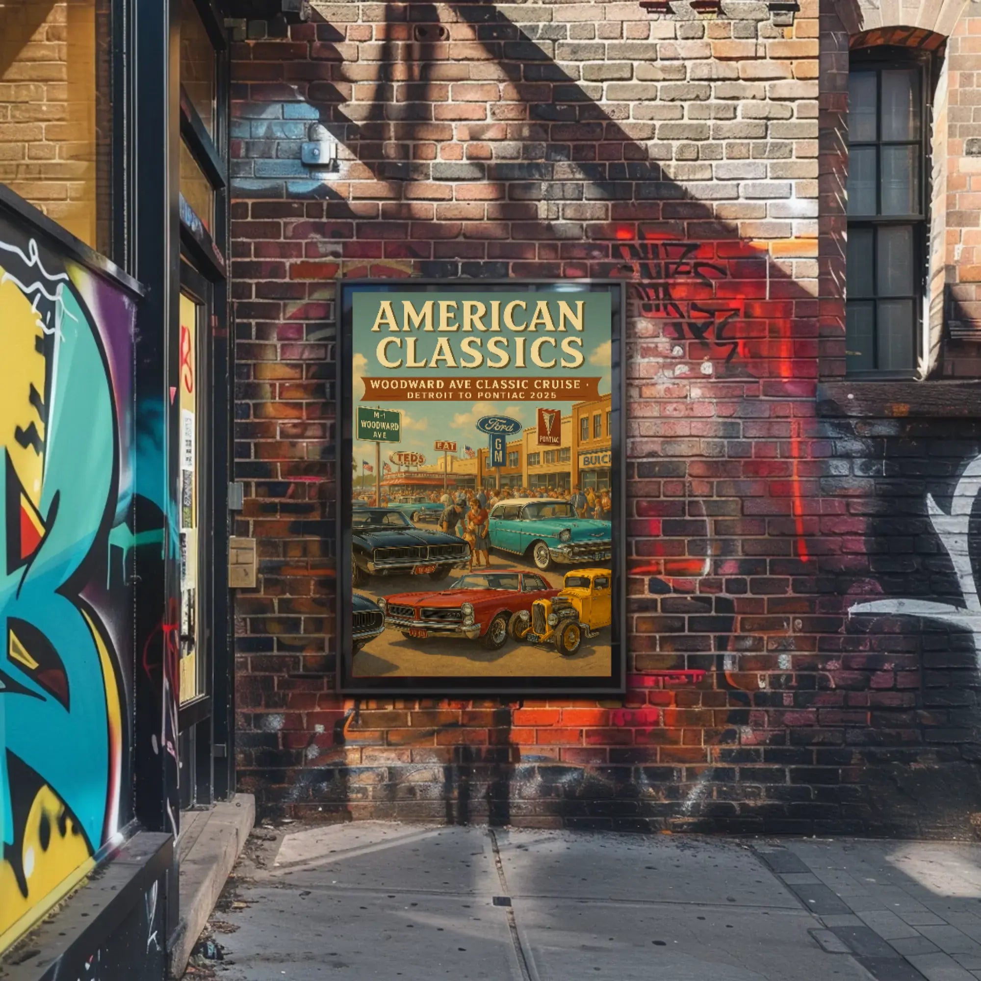 Classic American Cars Cruise Woodward Avenue Heritage Poster PosterGoat