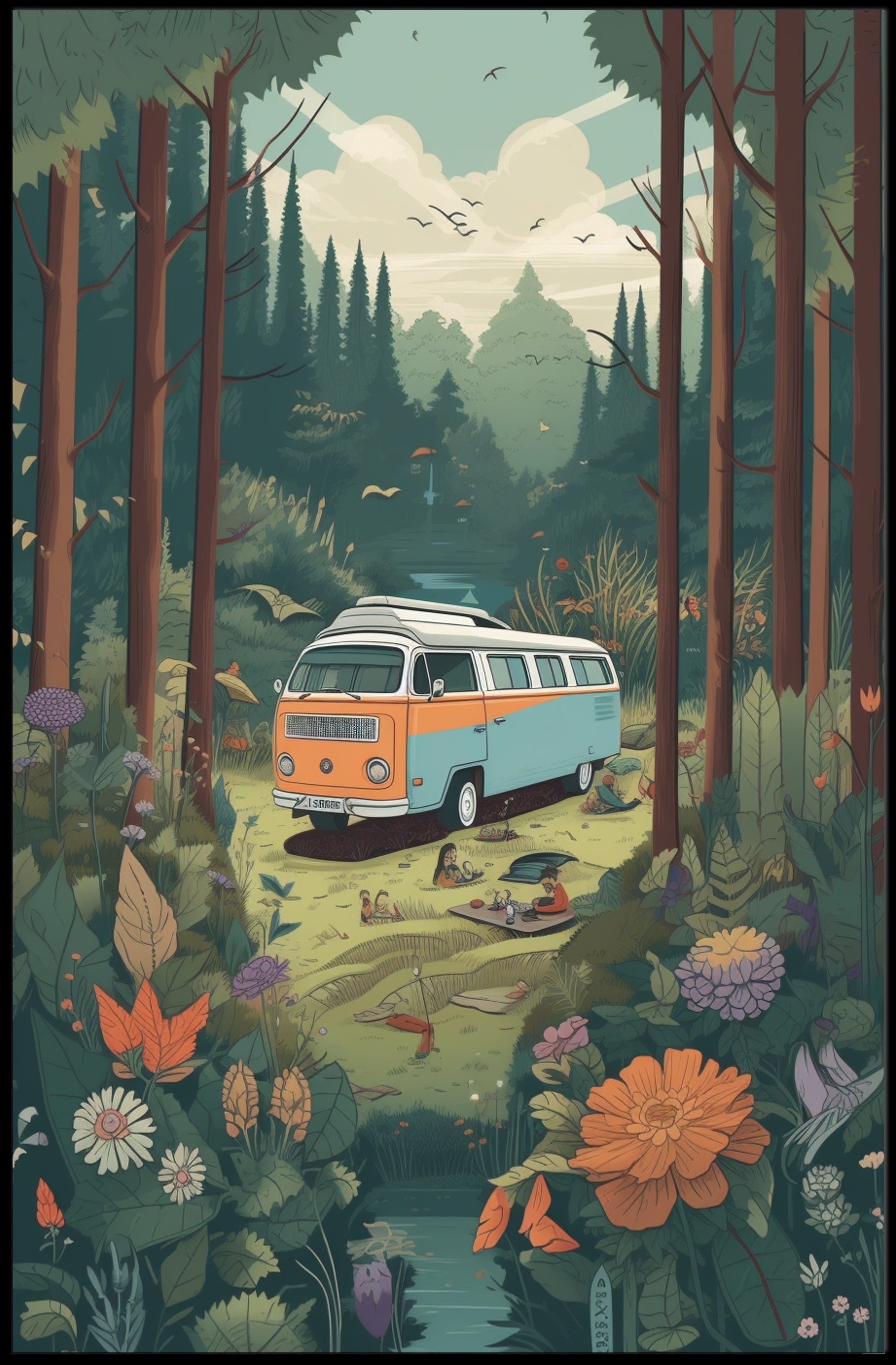Classic Volkswagen Camper Van Adventure in Travel Poster PosterGoat