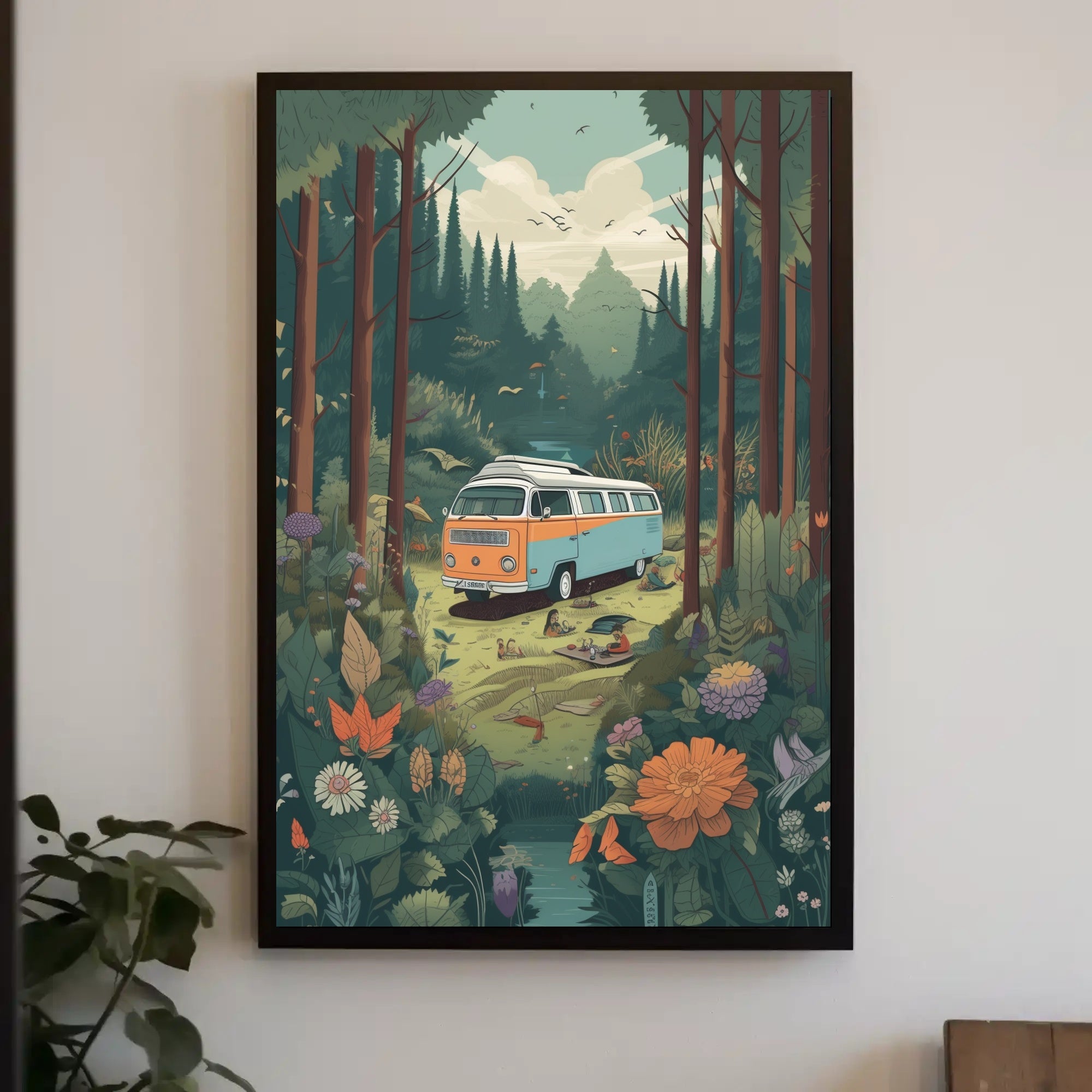 Classic Volkswagen Camper Van Adventure in Travel Poster PosterGoat