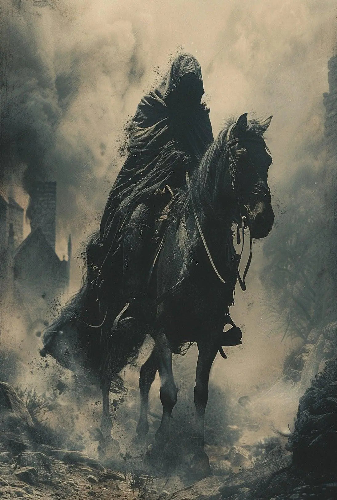 Cloaked Equestrian Mystery in Medieval Artistic Poster PosterGoat