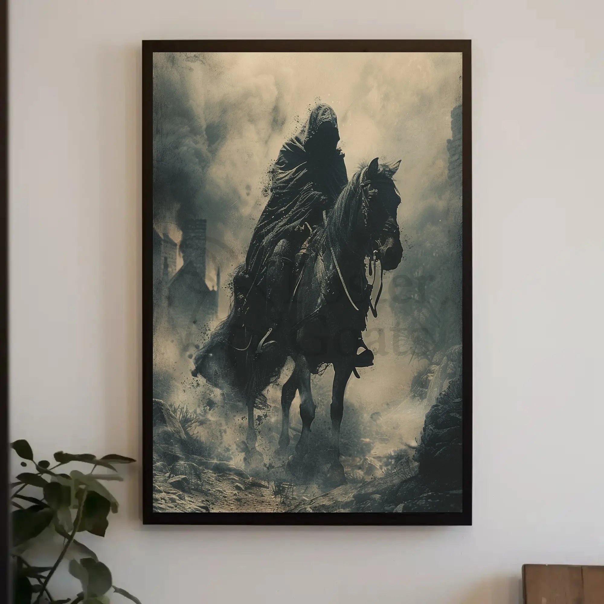 Cloaked Equestrian Mystery in Medieval Artistic Poster PosterGoat