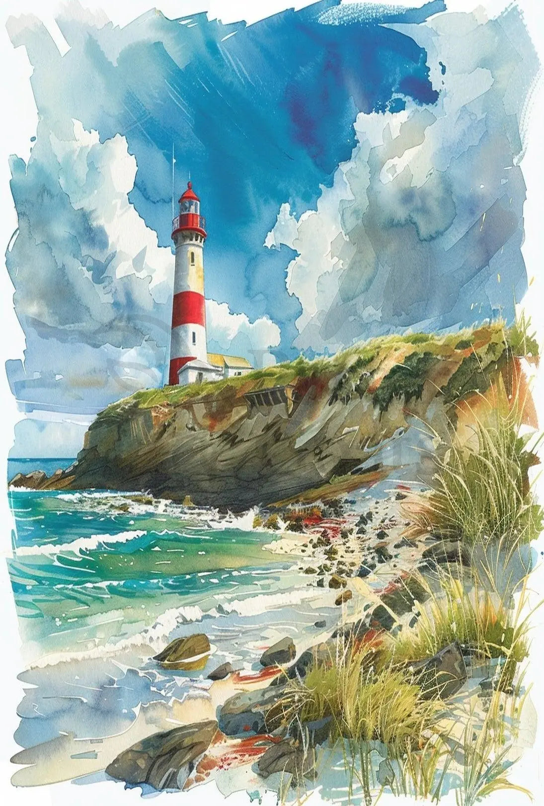 Coastal Lighthouse Serenity: Stunning Abstract, Artistic Poster PosterGoat