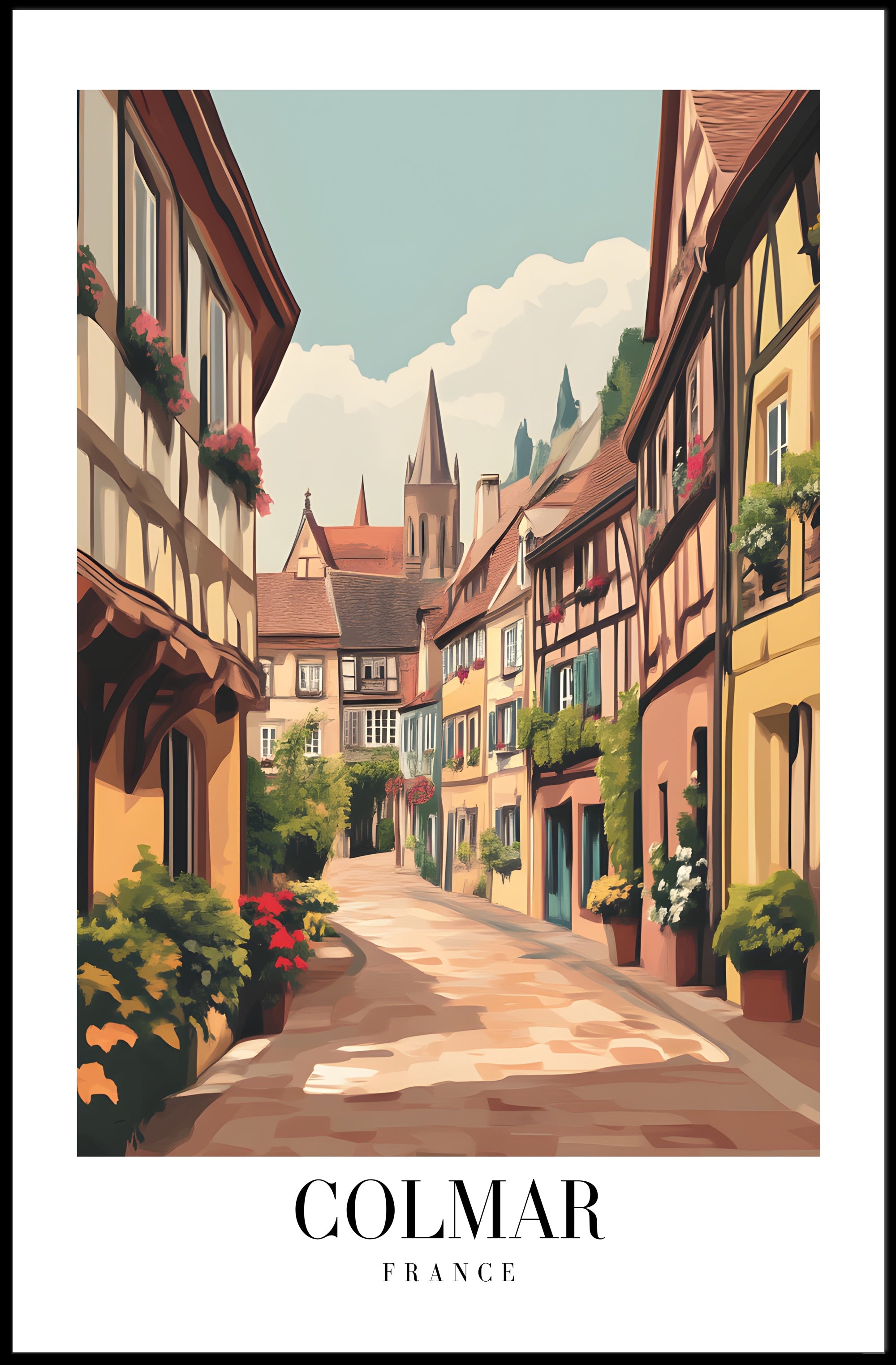 Colmar Street Scene Vintage Travel Poster PosterGoat