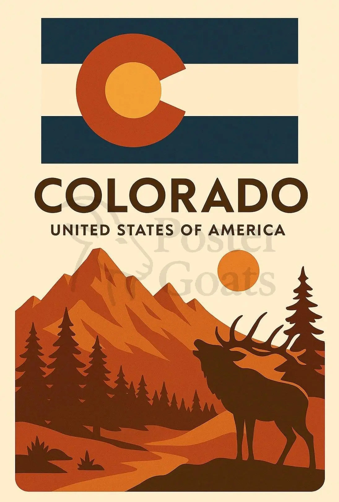 Colorado Mountains and Wildlife Vintage Travel Poster PosterGoat