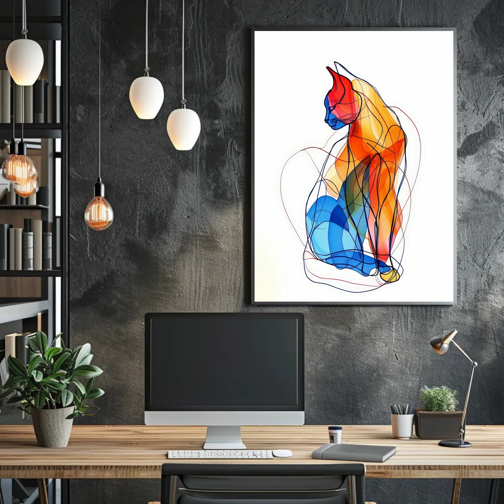 Colorful Abstract Cat Illustration for Artistic Poster PosterGoat