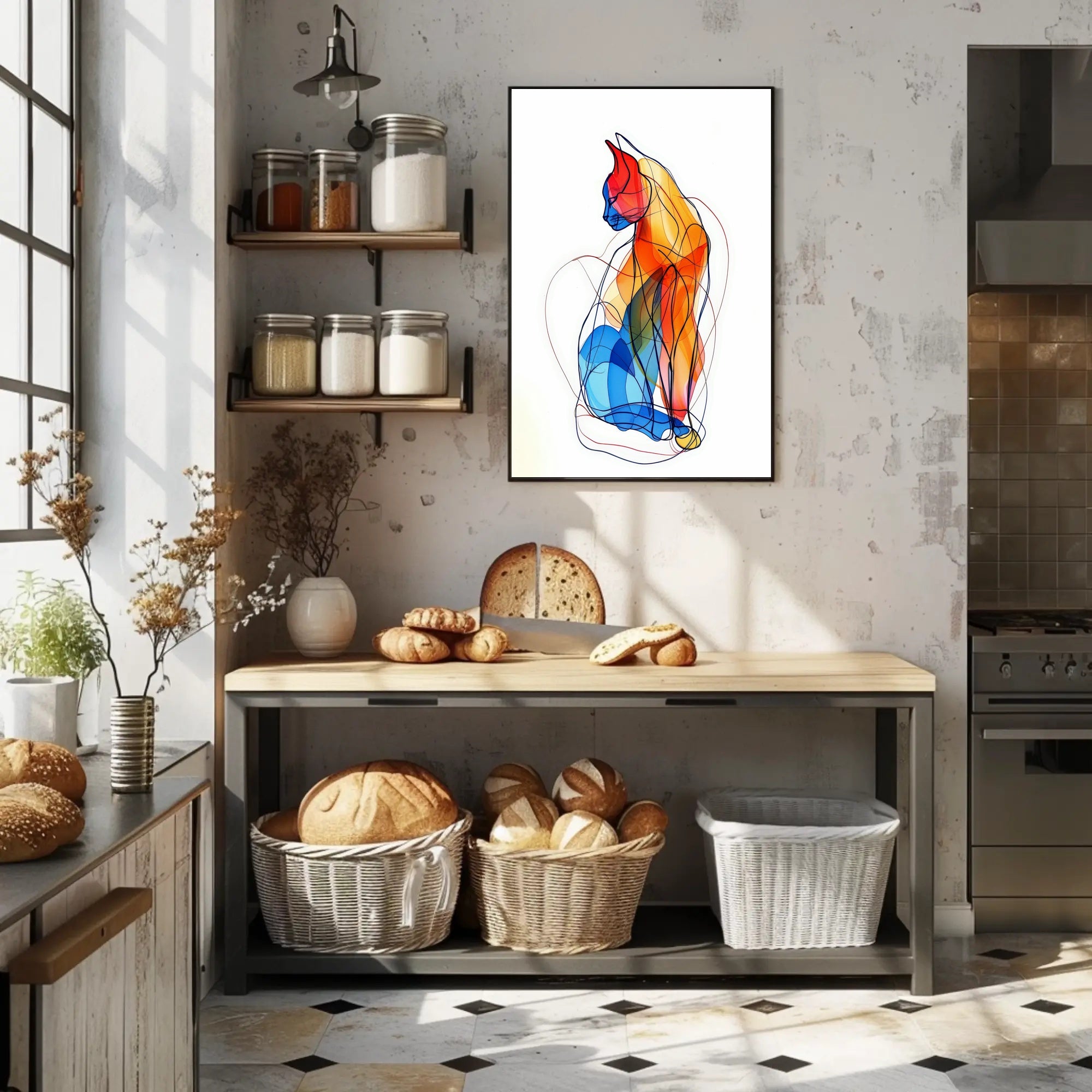 Colorful Abstract Cat Illustration for Artistic Poster PosterGoat